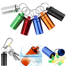 Load image into Gallery viewer, 1pc Portable WaterProof Mini Medicine Storage Bottle Outdoor Aluminum Waterproof Medicine Storage Bottle Pill Box Keychain